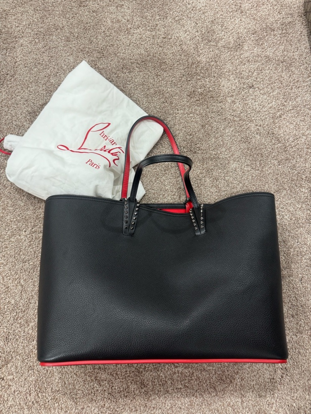 Christian Louboutin Black Leather Tote with Red Accents - Picture 6 of 7